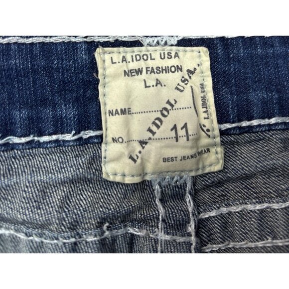 L.A. Idol USA Juniors Bootcut Jeans 11 Vintage Y2K Flap Pockets Rhinestones Blue - Picture 8 of 10
